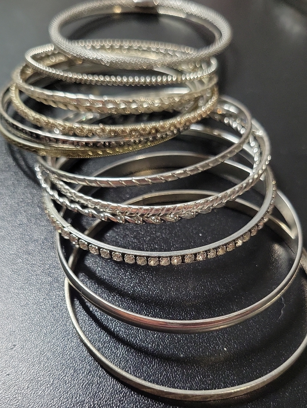 Silver Tone Women's Bangle Bracelet Lot - Elegant Stackable Styles